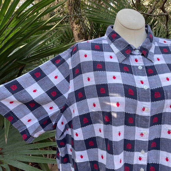 Vintage 90s Blue White Plaid School House Apple Short Sleeves Liz and Me Size 4X - Picture 3 of 11